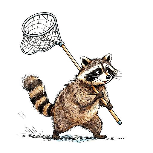 Whimsical Raccoon Fishing Illustration