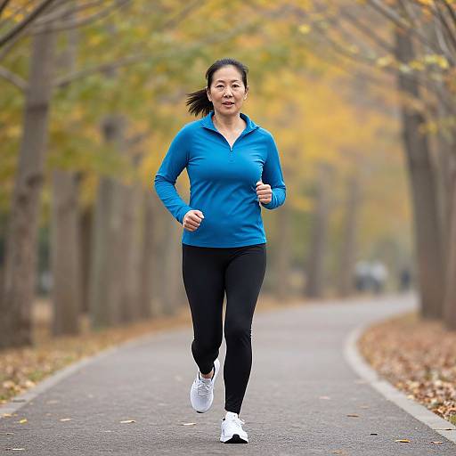 Active Middle-Aged Asian Woman Jogging