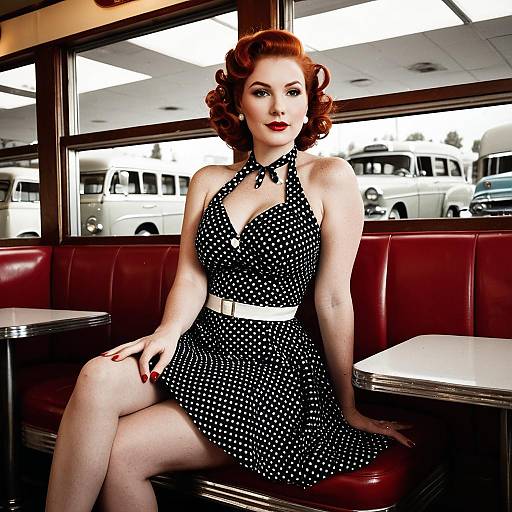 1950s Vintage Pin-Up Woman in Polka Dot Dress