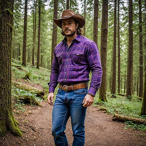 Man in Cowboy Outfit in Forest