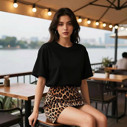 Stylish Woman at Riverside Café