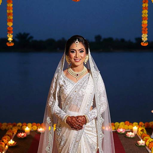 Luminous Thai Bride Twilight Riverbank Portrait