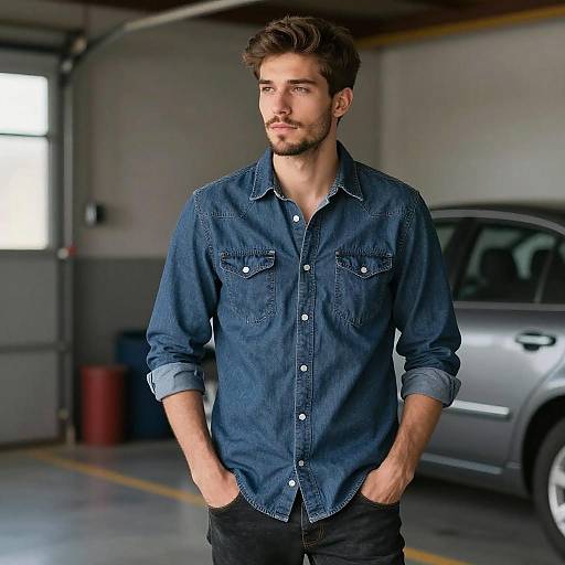 Relaxed Young Man in Garage Portrait