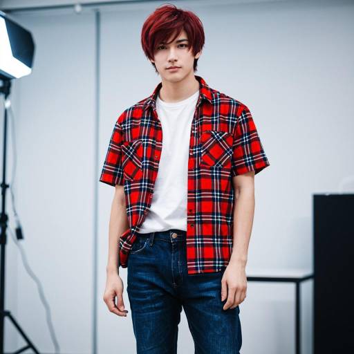 Young Male Cosplayer in Red Plaid Shirt