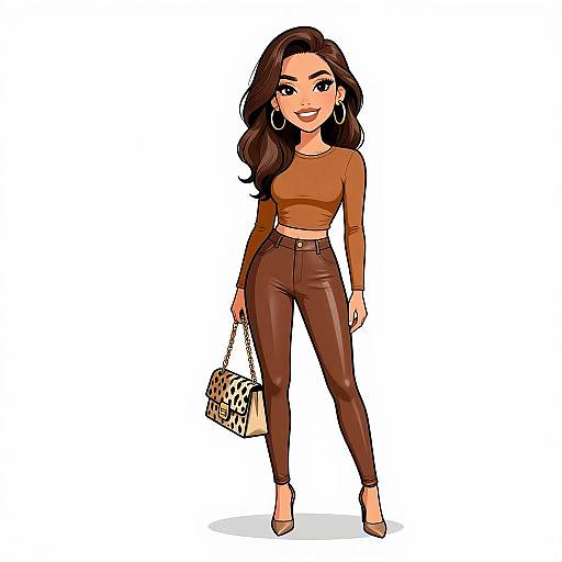 Chic Woman in Brown Leather Leggings