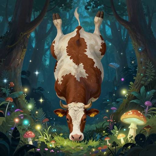 Upside Down Cow in Fantasy Forest
