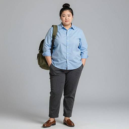 Plus-Size Asian Woman in Casual Office Outfit