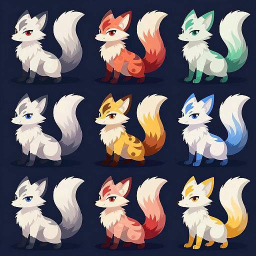 Vibrant Illustrated Fox-Like Creatures Grid