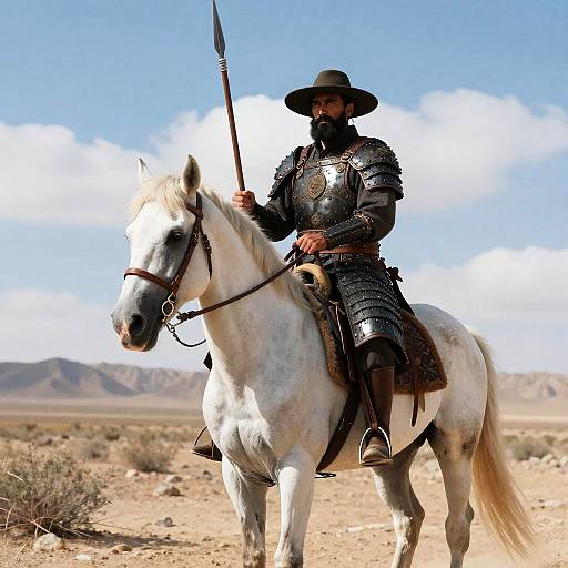 Bearded Warrior on a White Horse