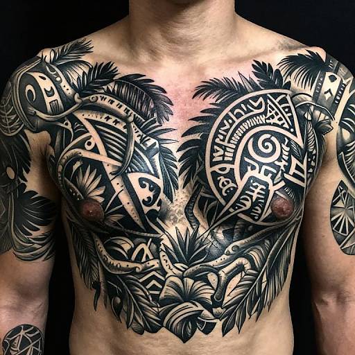 Mystical Jungle Chest Tattoo Design