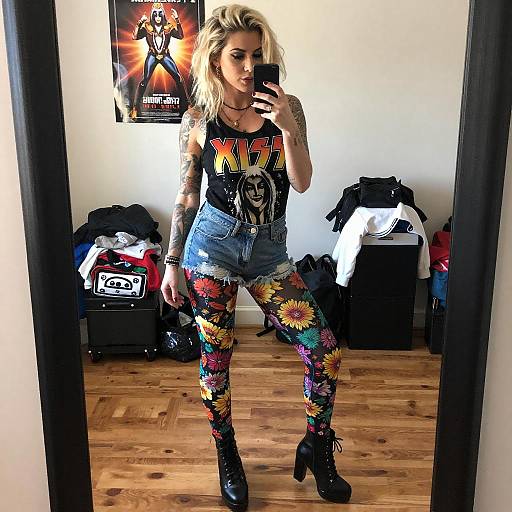 Tattooed Blonde Woman Mirror Selfie
