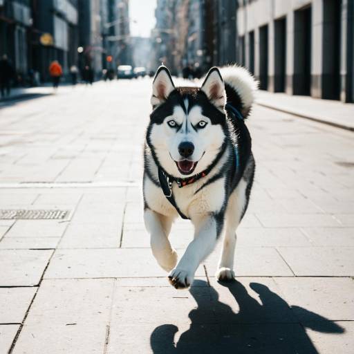 Urban Siberian Husky Running in Sunlight