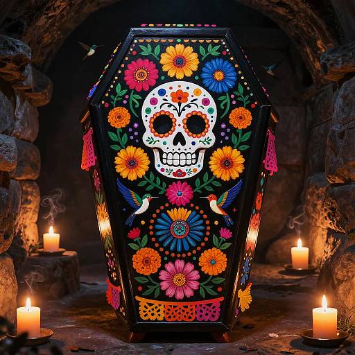 Vibrant Dia de los Muertos Coffin Art
