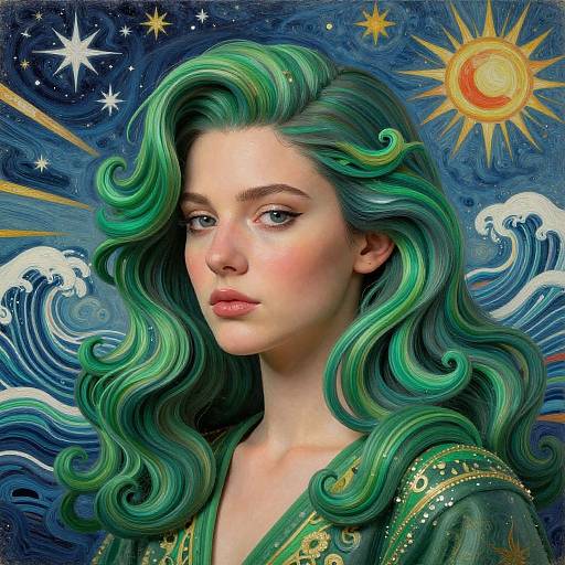 Emerald Waves Portrait in Vogue Style