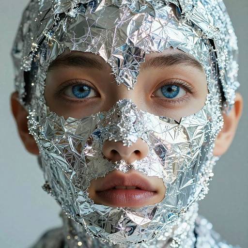 Face Covered in Shiny Aluminum Foil