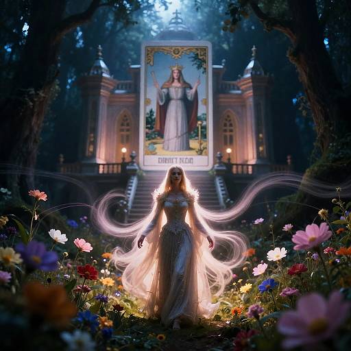Renaissance High Priestess in Moonlit Woods