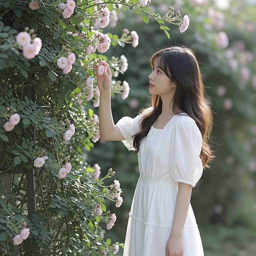 Woman in Serene Rose Garden