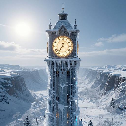 Surreal Icicle Clock Tower Scene