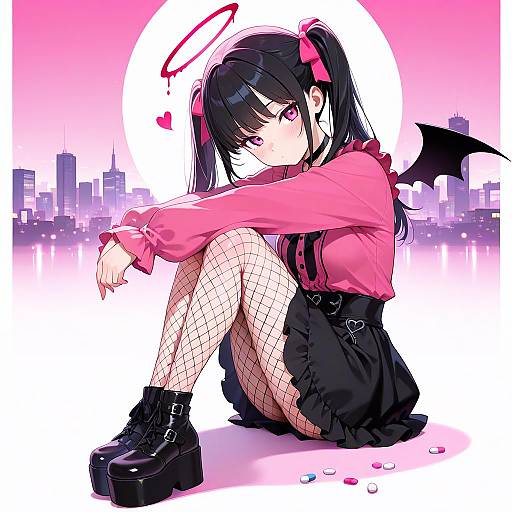 Charming Girl in Pink Cityscape