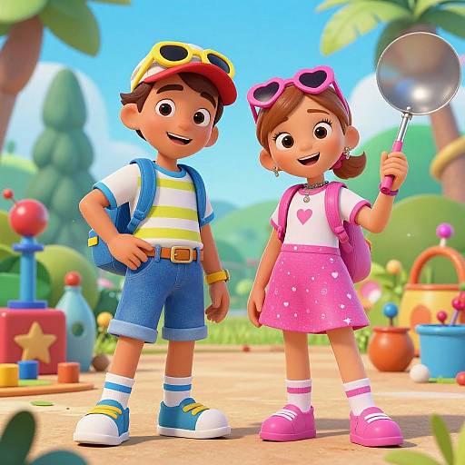 Youthful Inventors in Colorful Cartoon Style