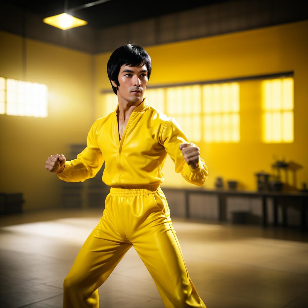 Bruce Lee in Yellow Jumpsuit Pinhole Photo