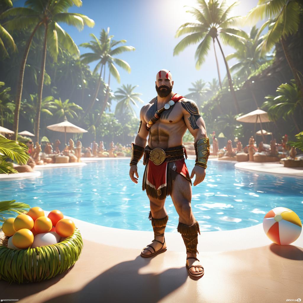 Kratos Enjoying a Tropical Pool Party