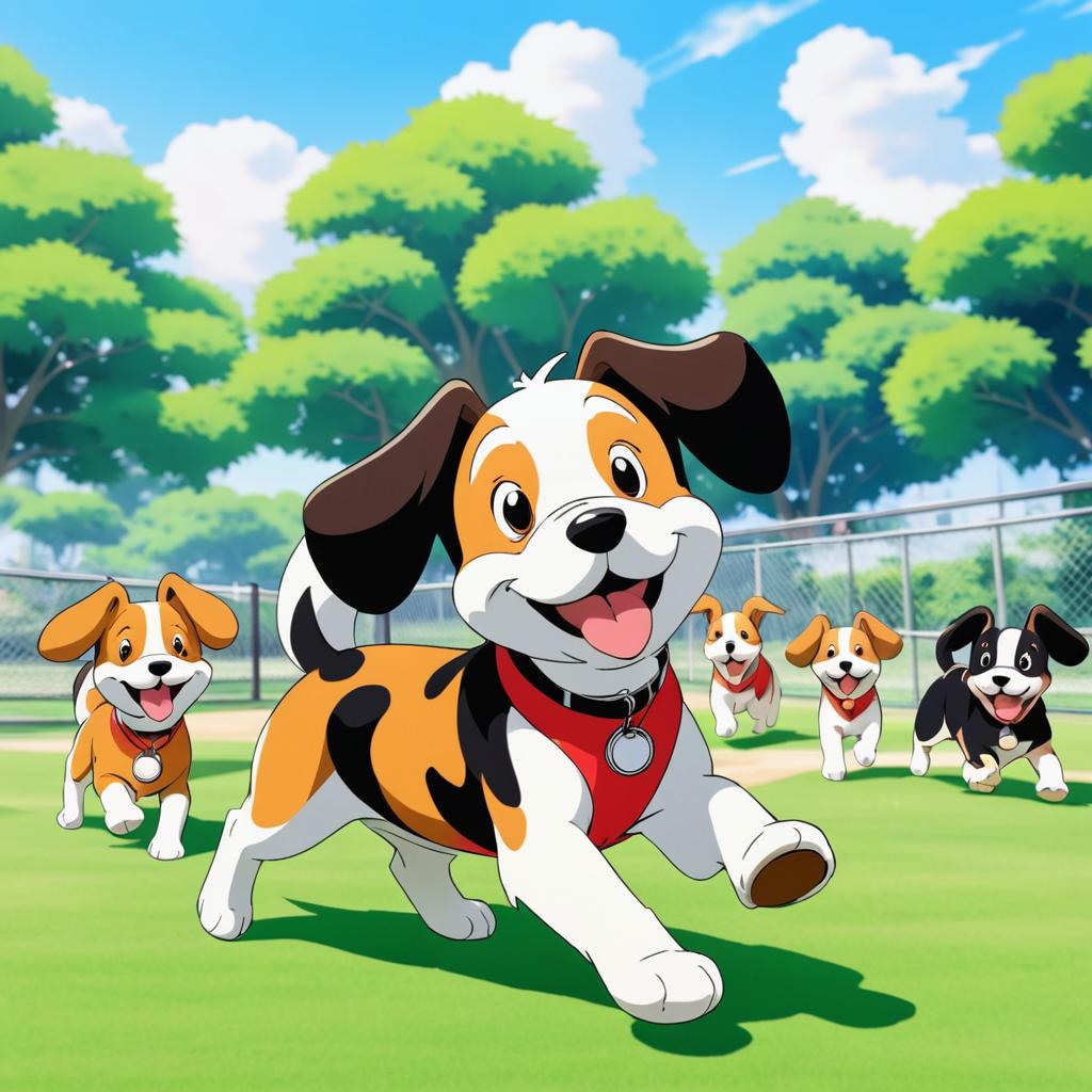 Goofy Dog Antics in an Anime Park