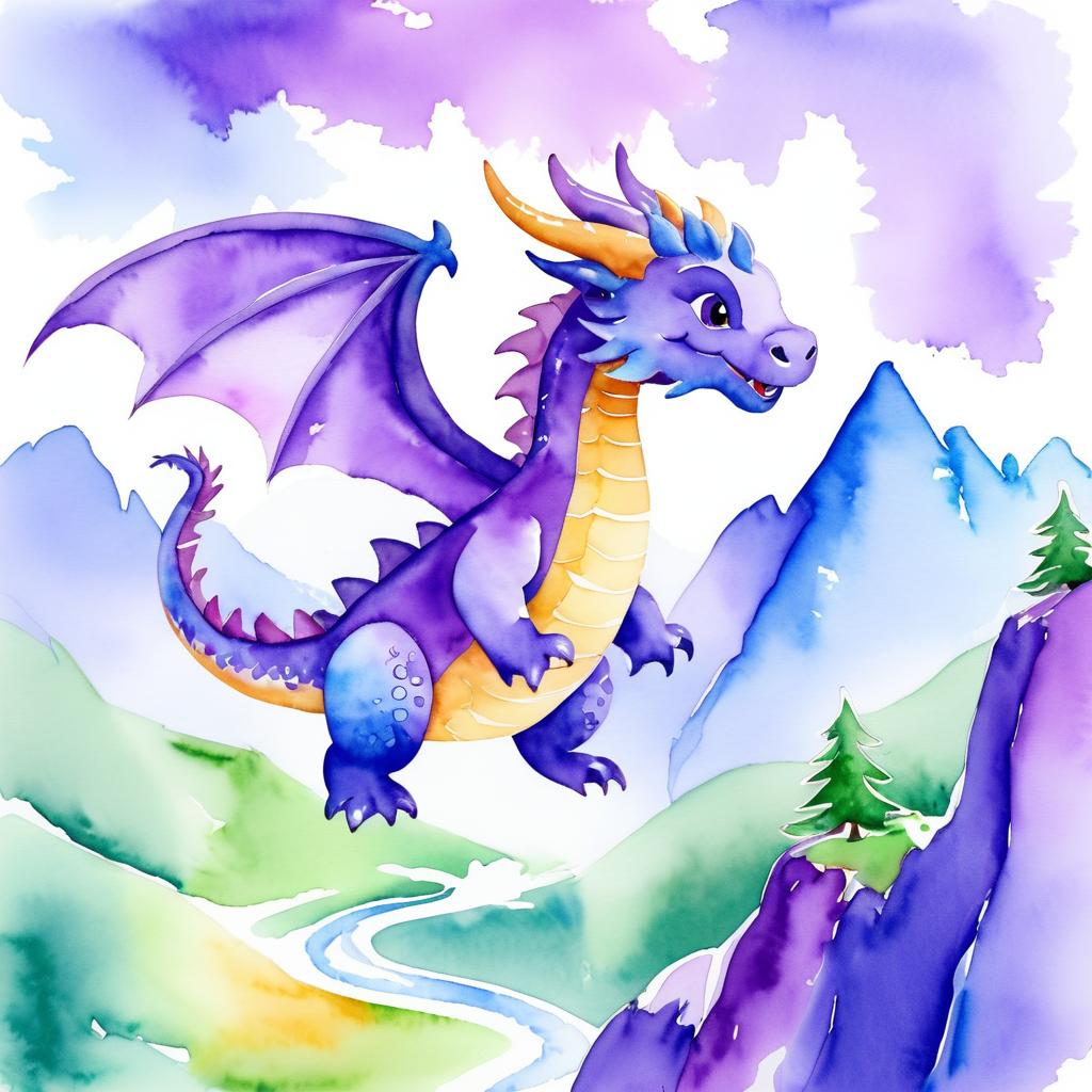 Child's Watercolor Drawing of a Dragon