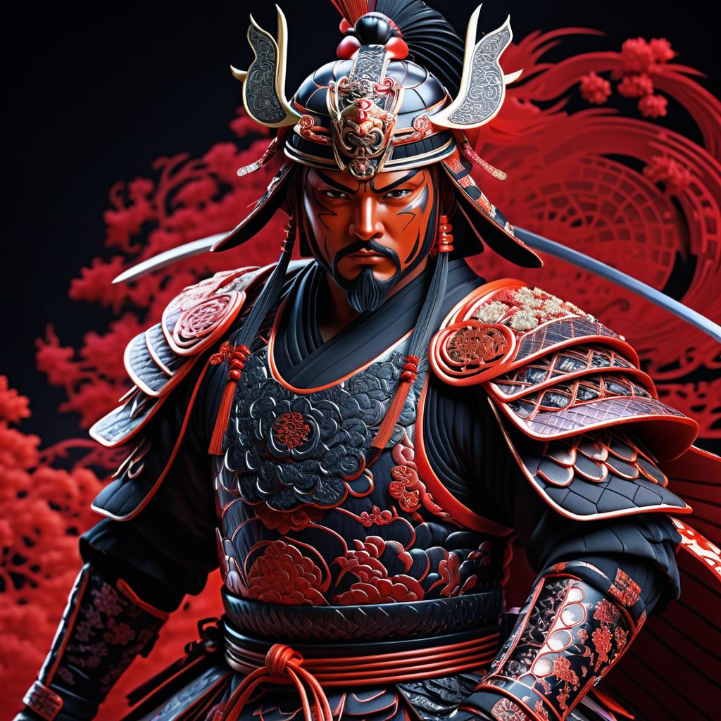 Fierce Samurai Warrior in Infrared Portrait