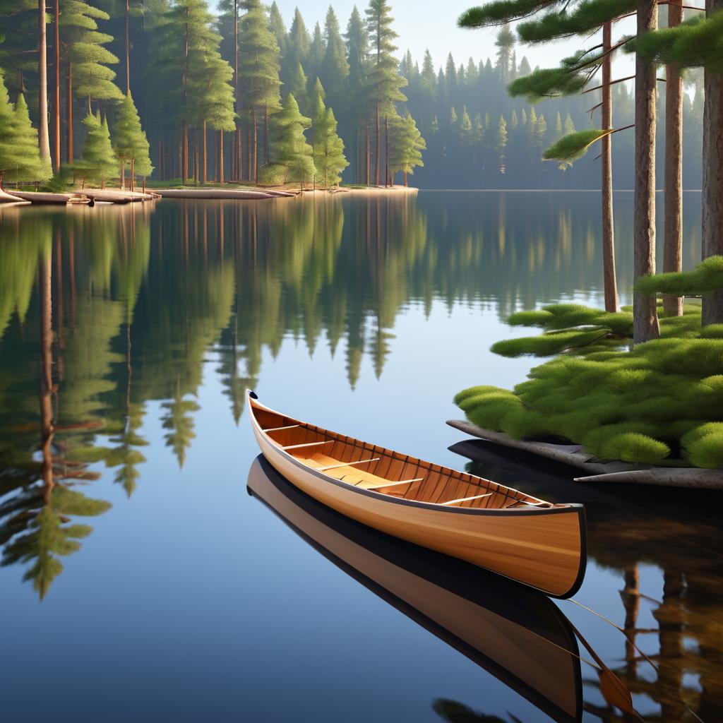 Serene Canoe by Tranquil Lakeshore