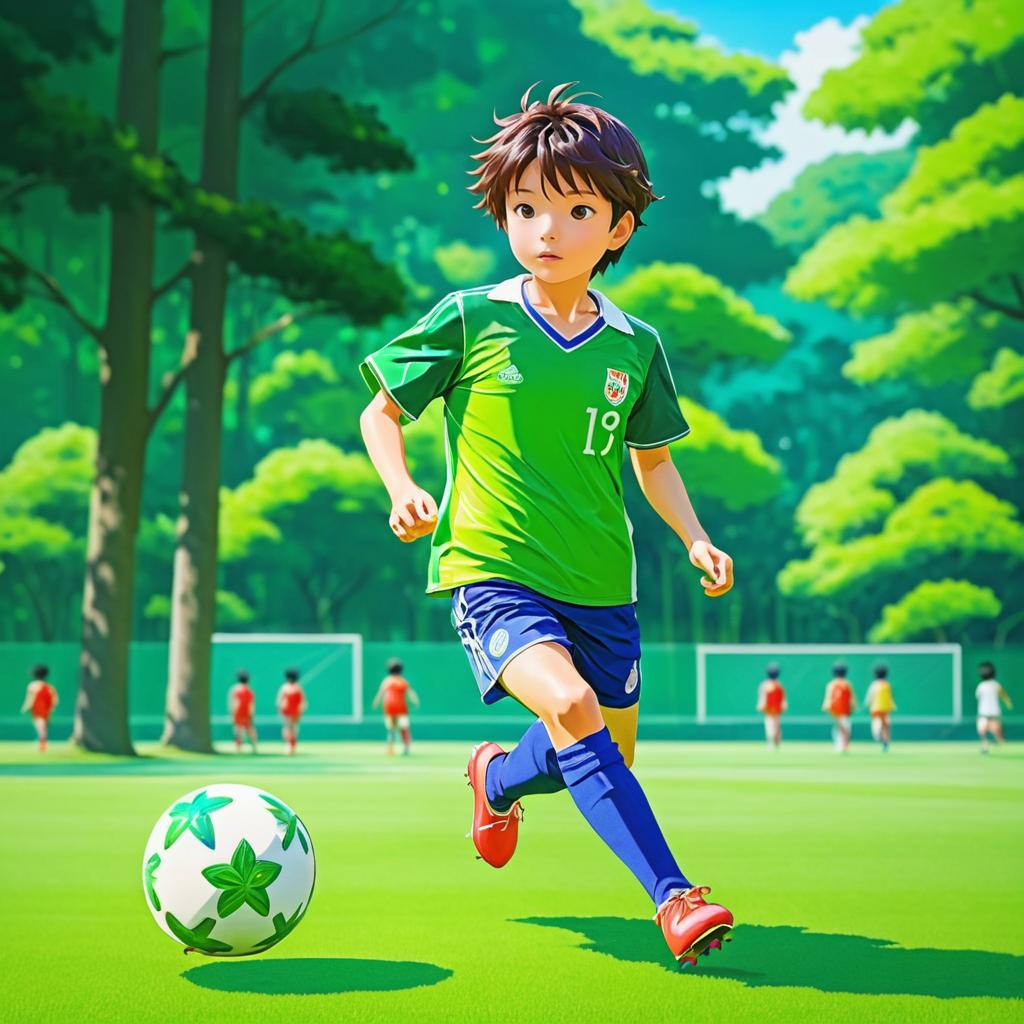 Anime-Inspired Young Soccer Player in Action