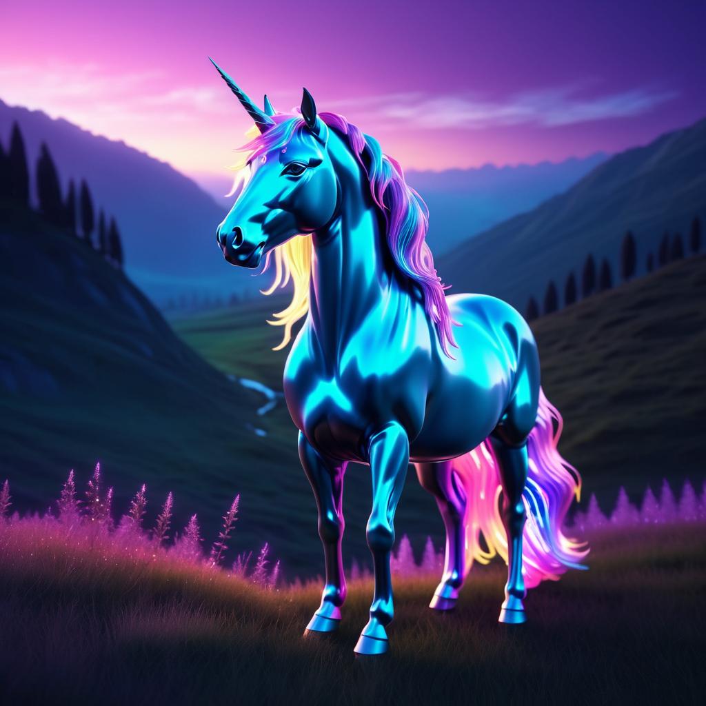 Majestic Glowing Unicorn in Dusk Valley