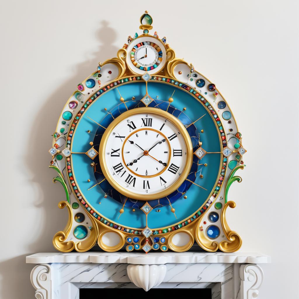 Whimsical Clock on Marble Mantelpiece