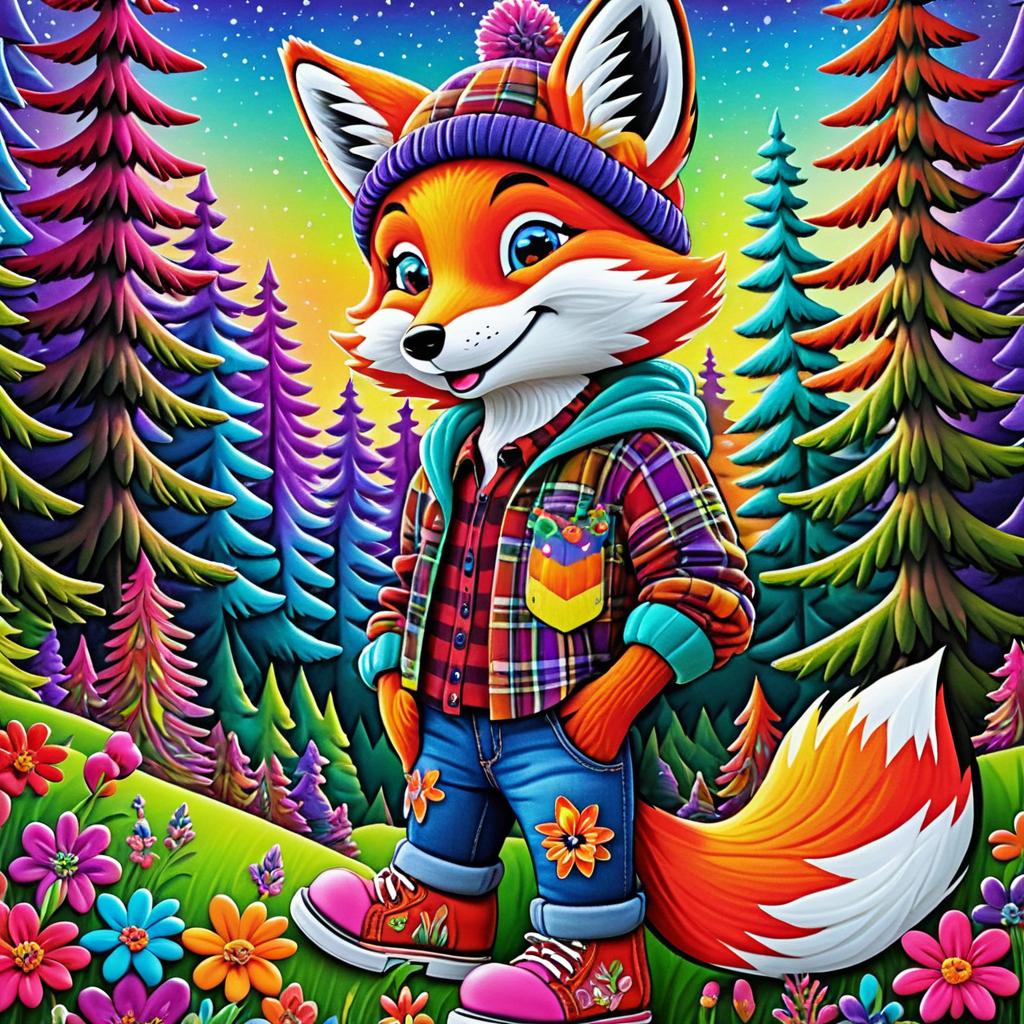 Whimsical Fox in Colorful Forest Scene