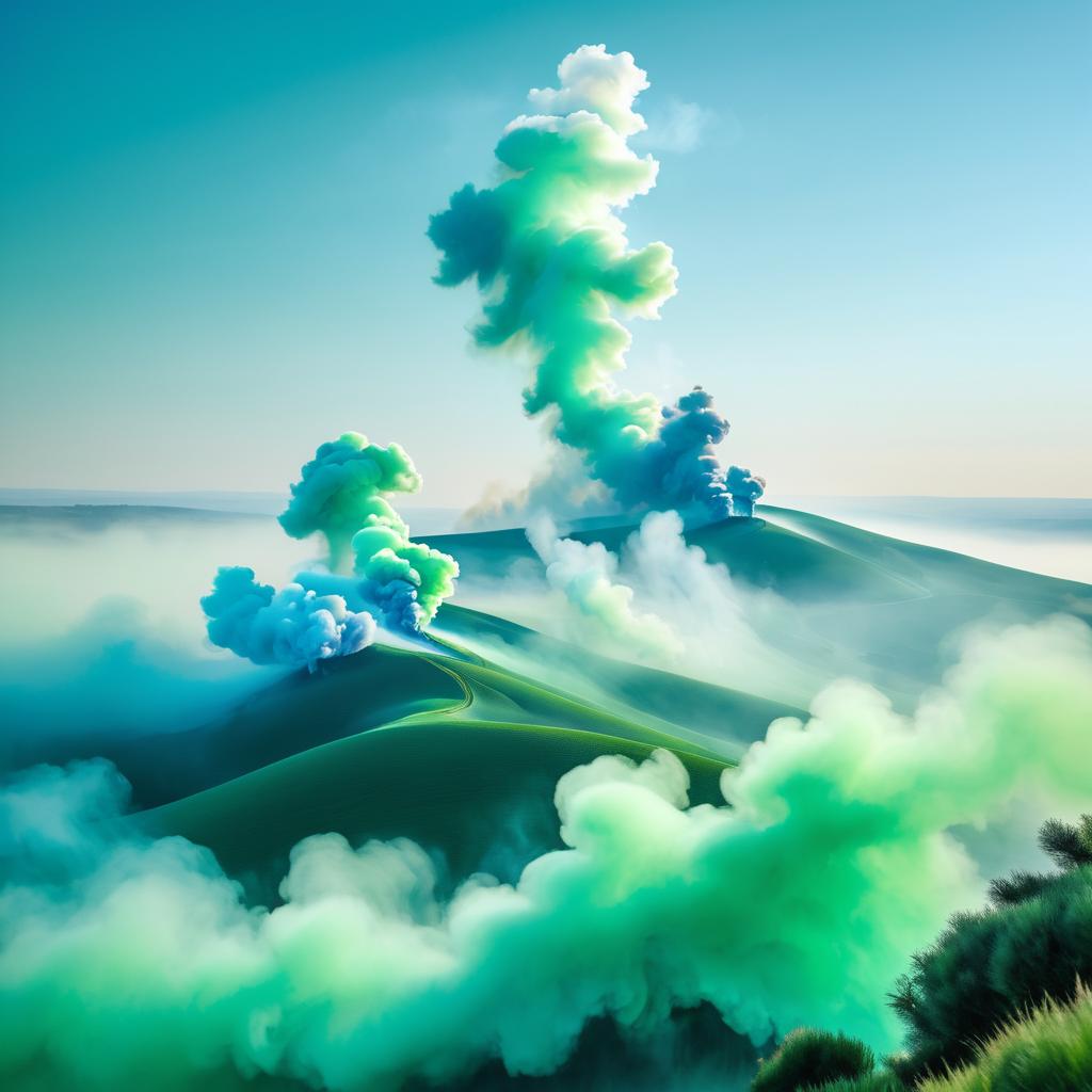 Serene Smoke Landscape in Green and Blue