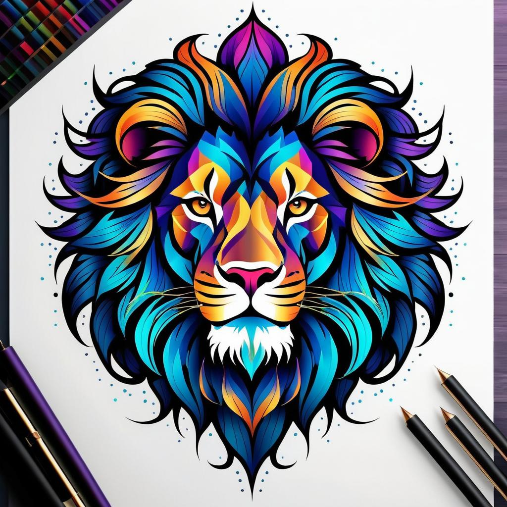 Majestic Art Nouveau Lion Tattoo Design