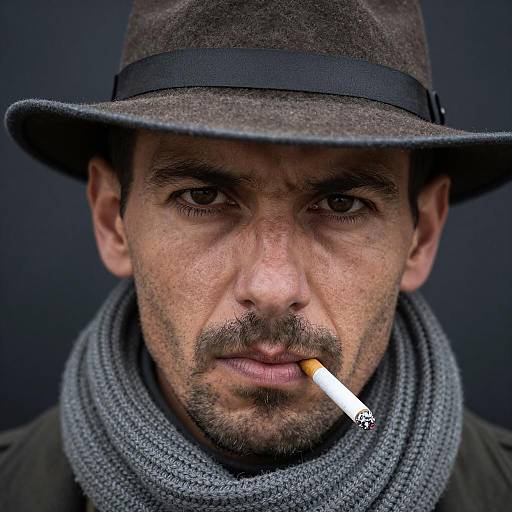 Intense Close-Up of a Man with Hat