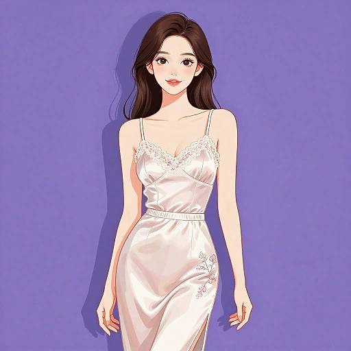 Elegant Woman in Ivory Satin Boudoir