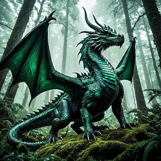 Majestic Emerald Scaled Dragon in Enchanted Forest