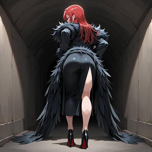 Stylish Girl in Feather Coat