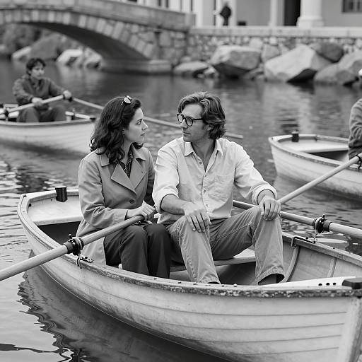 Serene Rowboat Moment in Black and White