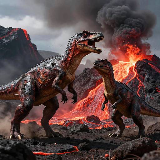Fierce Diplosaur Battle in Volcanic Landscape