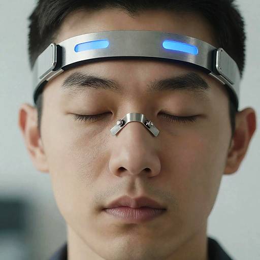 Close-Up of Asian Man with Metal Headgear