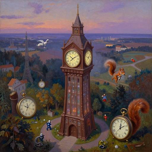 Whimsical Dreamscape with Clocktower