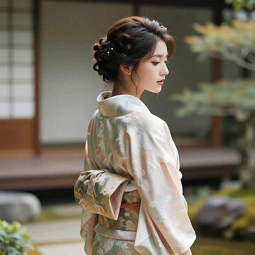 Elegant Ringlet Curls in Silk Kimono