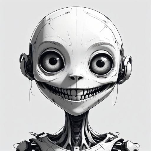 Creepy Smiling Humanoid Line Art
