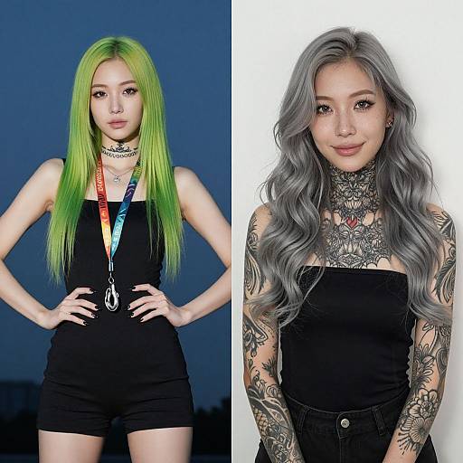 Neon Green vs Silver Gray Hair Comparison