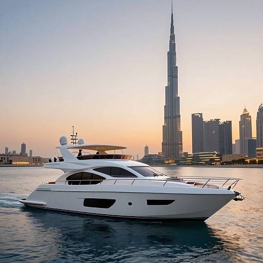 Luxurious Panther Yacht with Dubai Skyline