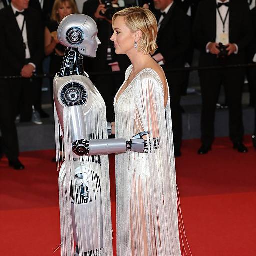 Charlize Theron Embracing Robot on Red Carpet
