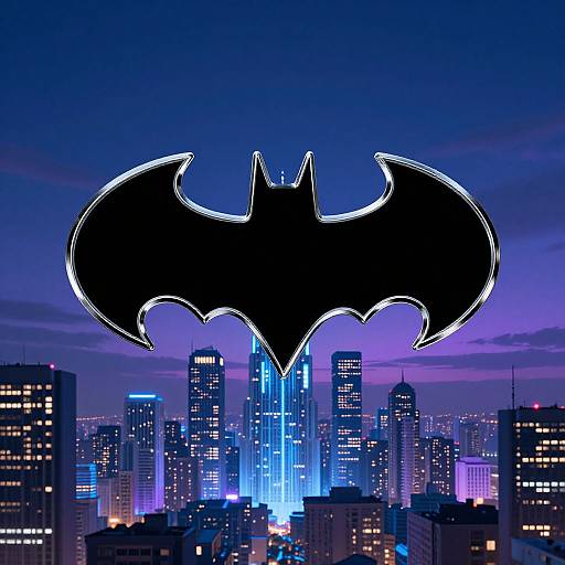 Cyberpunk Batman Logo Over Cityscape